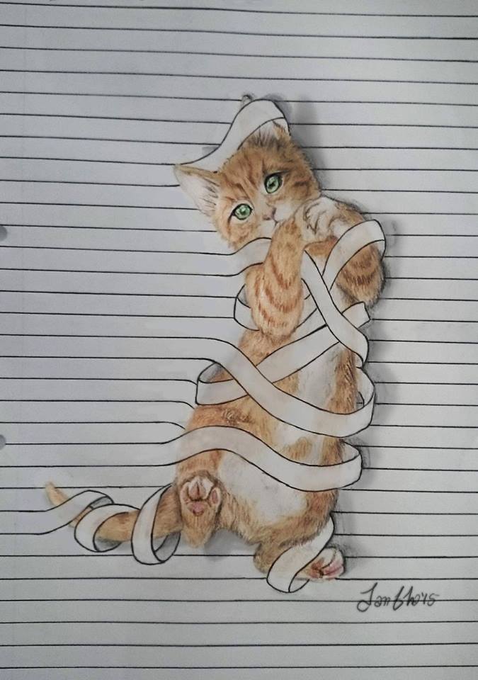 藝術家筆下被筆記本纏住的小動物,看完前3張就已經被深深萌住了!