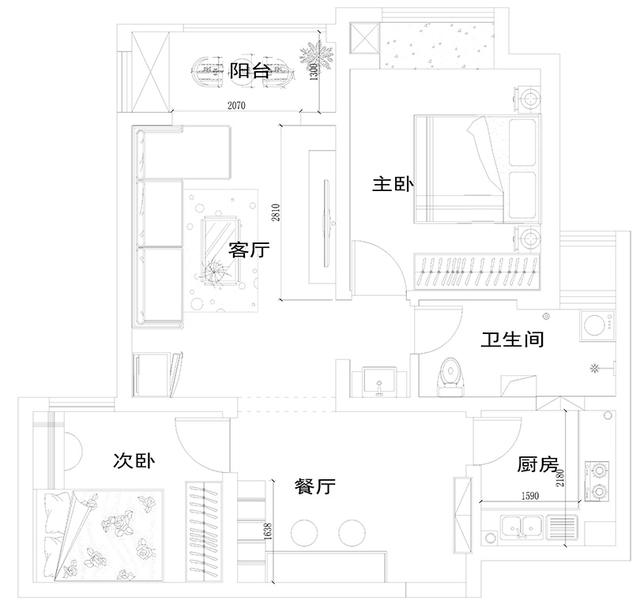 6.5萬打貳號城邦89平方兩室兩廳現代簡約案例裝修效果圖