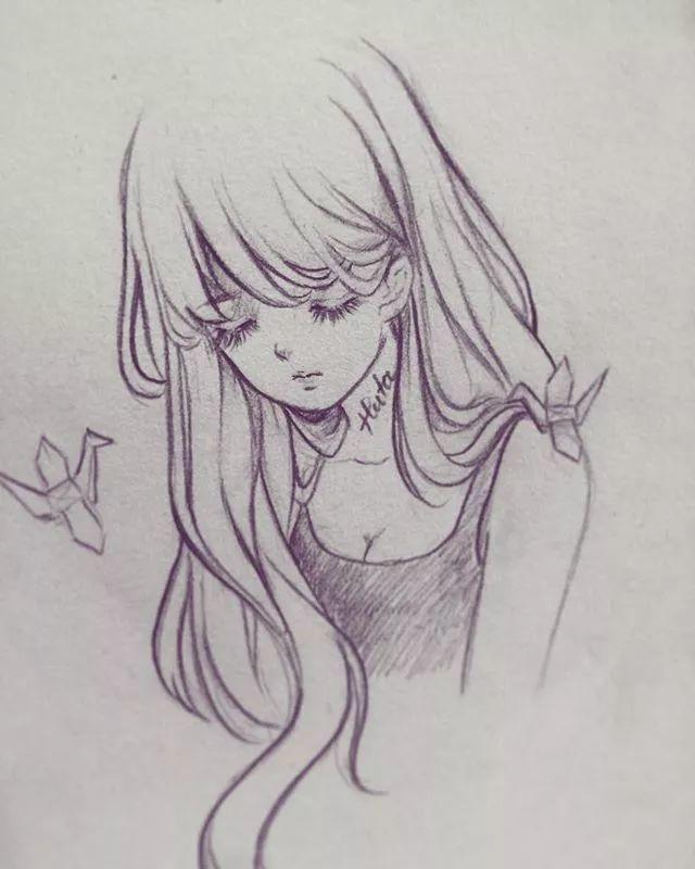 手绘插画丨素描美女,线条流畅了,怎麼画都好看