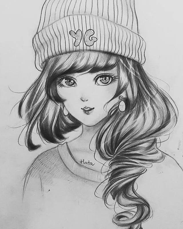 手绘插画丨素描美女,线条流畅了,怎麼画都好看