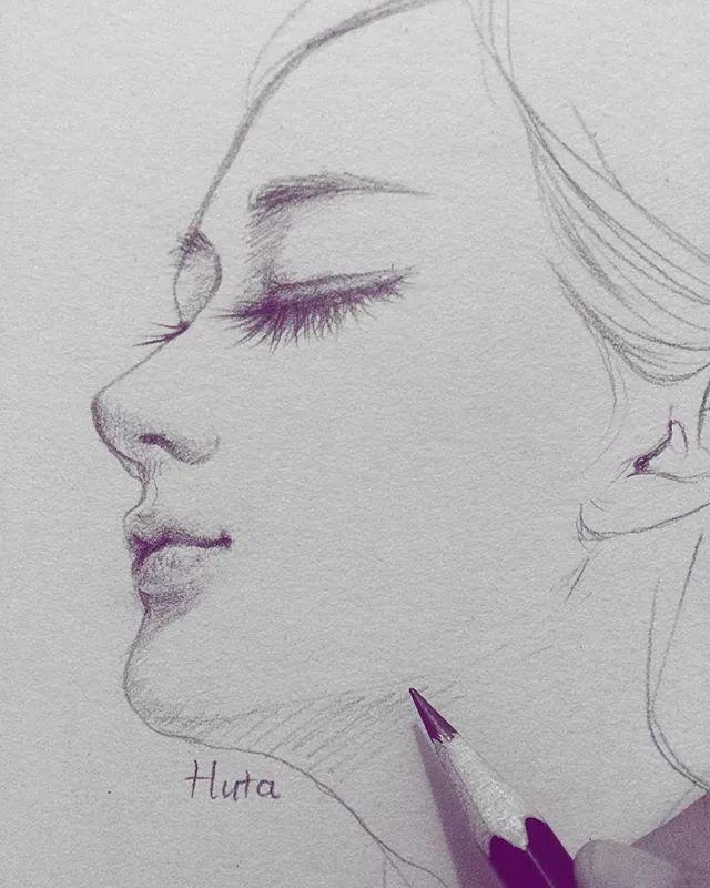 手绘插画丨素描美女,线条流畅了,怎麼画都好看