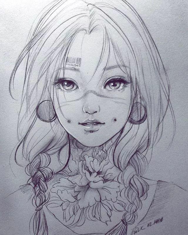 手绘插画丨素描美女,线条流畅了,怎麼画都好看
