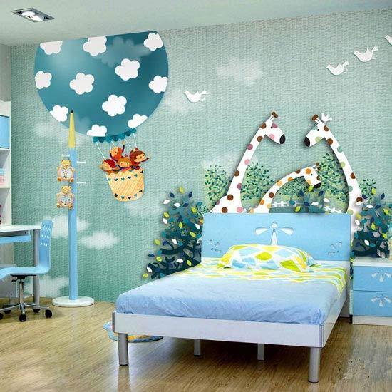 10個創意兒童房背景牆 七彩童話入夢來 藍天白雲的牆面