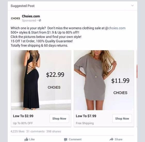 嚴重提醒你：在臉書上看到廣告買便宜衣服錢請多想一下...