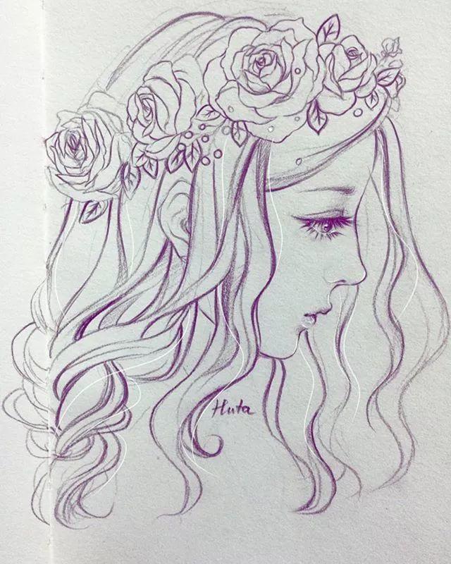 手繪插畫丨素描美女，線條流暢了，怎麼畫都好看