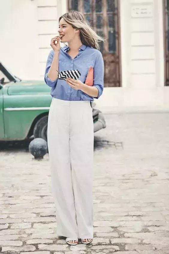 襯衫+闊腿褲，春季顯高又舒適的超美組合！