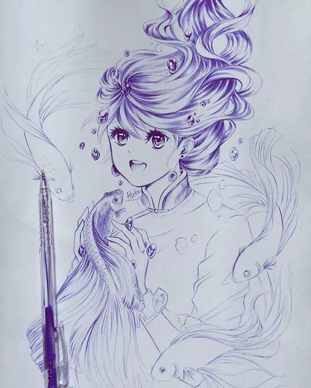 手繪插畫丨素描美女，線條流暢了，怎麼畫都好看