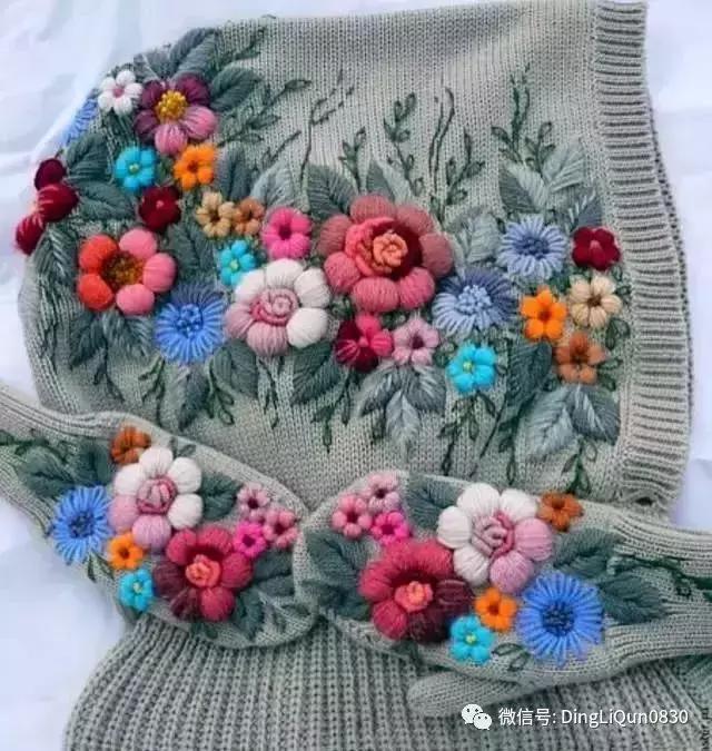 「刺繡作品」毛線繡帽子、手套和衣服等作品欣賞