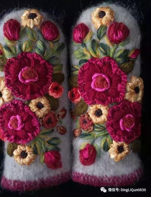 「刺繡作品」毛線繡帽子、手套和衣服等作品欣賞