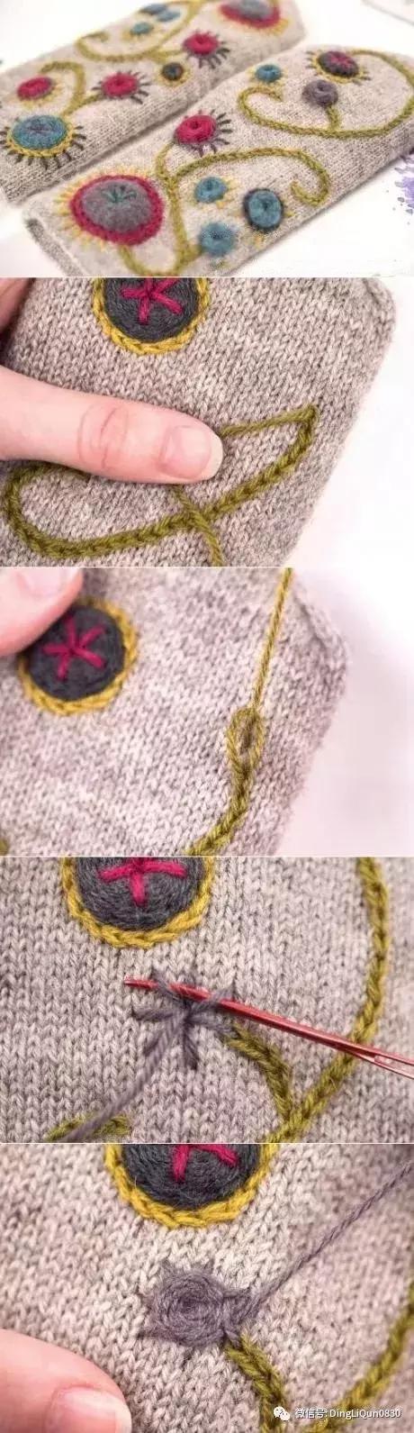 「刺繡作品」毛線繡帽子、手套和衣服等作品欣賞